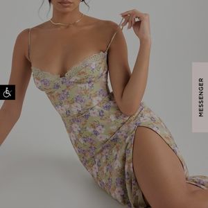 House of CB Peony Floral Charlotte Midi Split Dress M